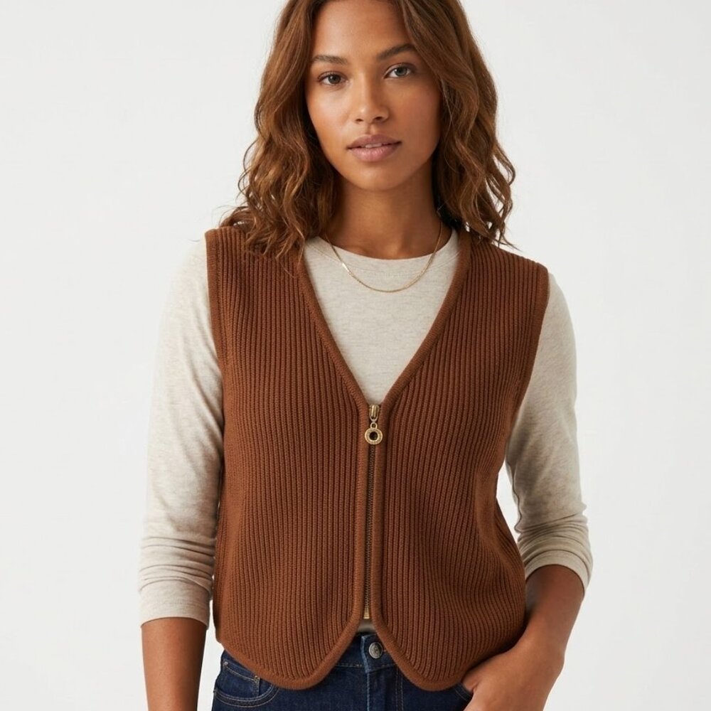 Jacobson’s Vintage Brown 100% Merino Wool Zip Vest Size M